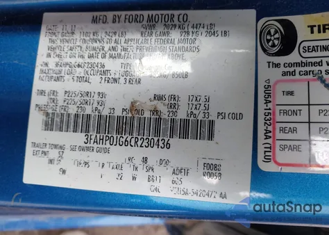 2012 Ford Fusion Sel из США, поврежденный, VIN 3FAHP0JG6CR230436